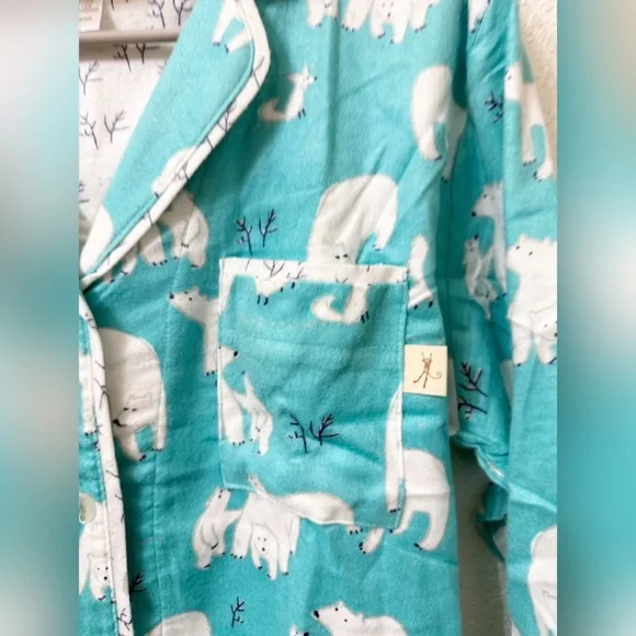 Munki Munki Polar Bear Print 2-Piece Flannel Pajama Set - S - Picture 5 of 15
